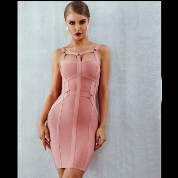DESIGNER COUTURE PINK STRAPPY CHEST BANDAGE DRESS - Picture 1 of 10